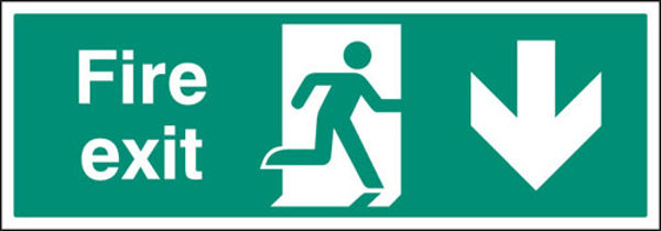 Picture of Fire exit arrow down single sided 1200x400mm 5mm rigid