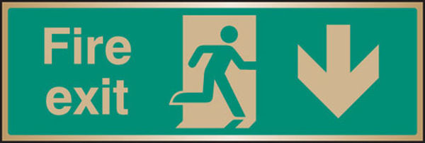 Picture of Fire exit arrow down brass 300x100mm