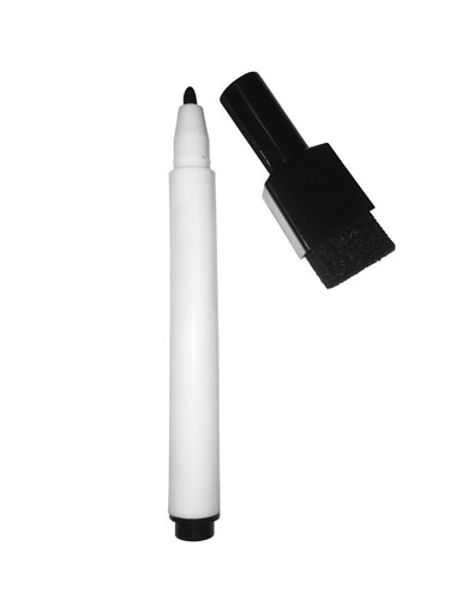 Picture of Dry wipe pen - black, fine tip - with magnet and eraser attached