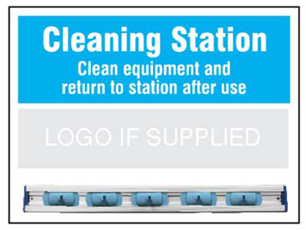 Picture of Cleaning Station Shadow Board with hanging rail  and 5 hooks 600x450mm 10mm