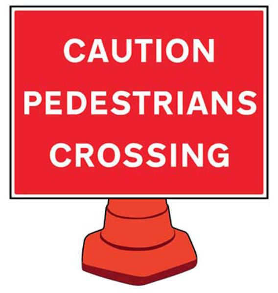 Picture of Caution pedestrians crossing reflective cone sign 600x450mm (cone not inclu