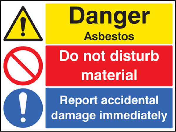 Picture of Danger asbestos do not disturb material report damage