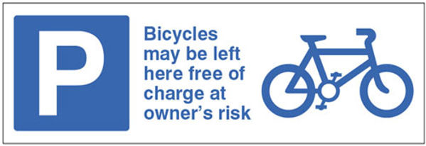 Picture of Cycles may be left here free of charge at owners risk