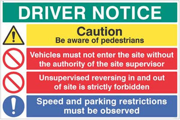 Picture of Driver notice Be aware of pedestrians, Unsupervised reversing forbidden…