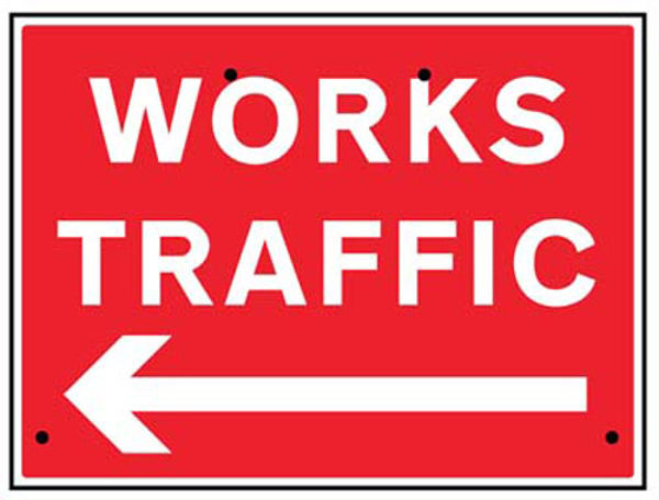Picture of Works traffic arrow left, 600x450mm Re-Flex Sign (3mm reflective polypropyl
