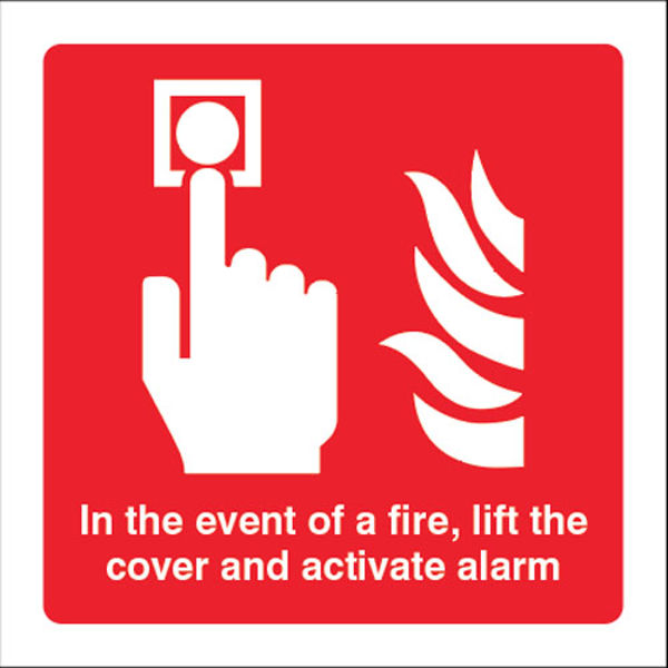 Picture of In the event of a fire lift the cover and activate alarm