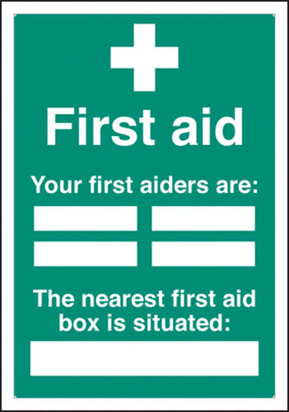 Picture of First aiders the nearest first aid box is situated adapt-a-sign 215x310mm