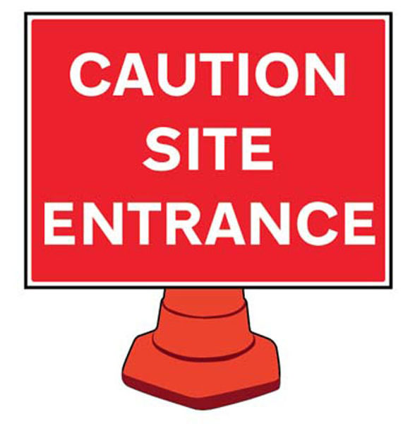 Picture of Caution site entrance reflective cone sign 600x450mm (cone not included)