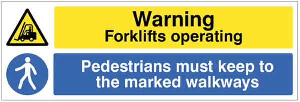 Picture of Caution Forklifts operating Pedestrains must keep to the marked walkway