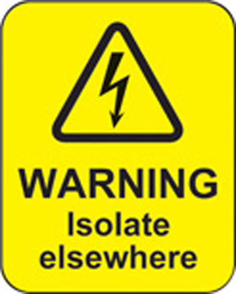 Picture of Warning isolate elsewhere roll of 100 labels 40x50mm
