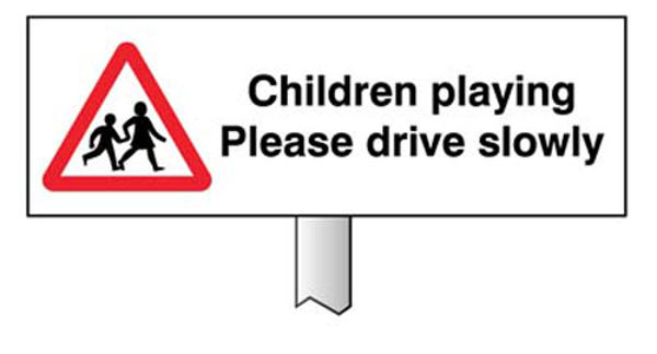 Picture of Verge sign - Children playing Please drive slowly 450x150mm (post 800mm)