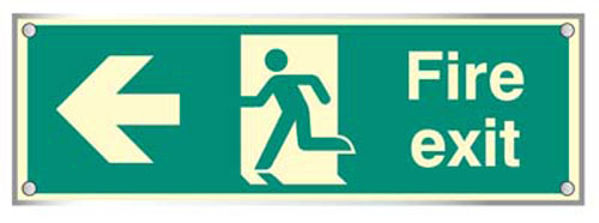 Picture of Fire exit left visual impact 5mm acrylic photoluminescent sign 450x150mm c-
