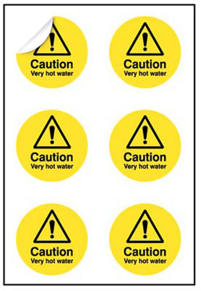 Picture of Caution Very hot water 65mm dia - sheet of 6