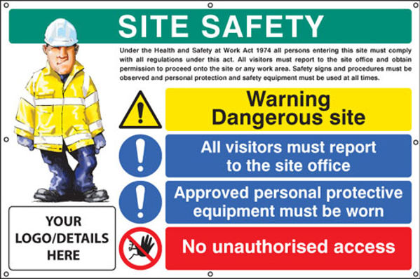 Picture of Site safety, dangerous site, visitors, PPE, access, custom banner c-w eyele