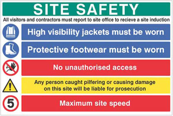 Picture of Site safety - hivis, boots, liable for prosecution, 5mph