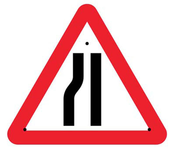 Picture of Road narrowing left, 750mm triangle Re-Flex Sign (3mm reflective polypropyl