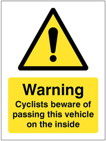 Picture of Cyclists beware of passing this vehicle on the inside
