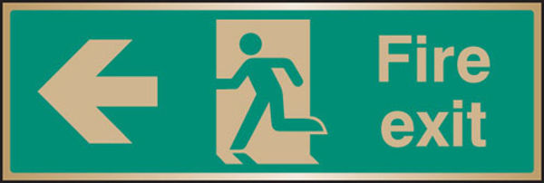 Picture of Fire exit arrow left brass 300x100mm