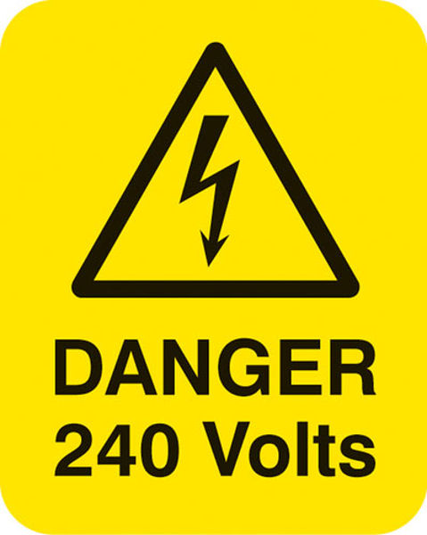 Picture of Danger 240 volts Sheet of 25 labels 40x50mm