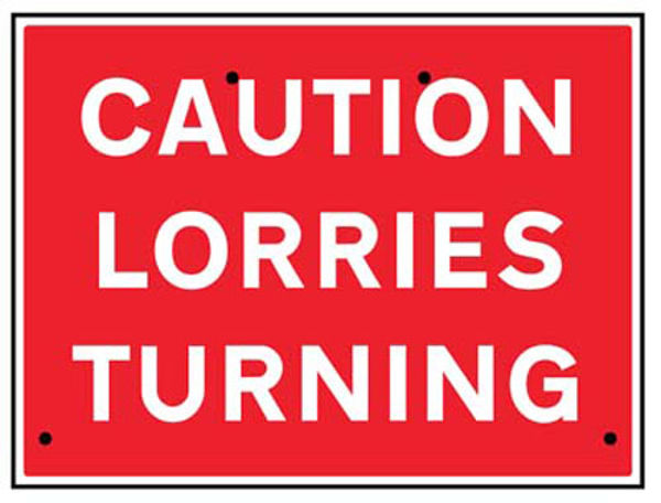 Picture of Caution lorries turning, 600x450mm Re-Flex Sign (3mm reflective polypropyle