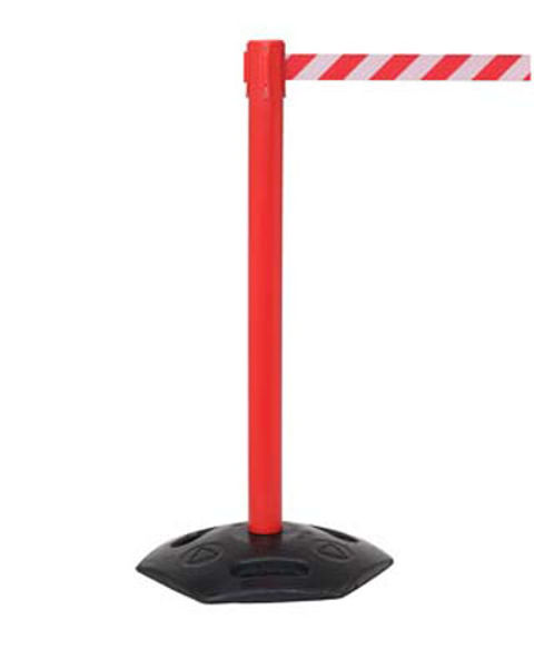 Picture of Retractable industrial barrier on red post (3.4m red-white webbing) 1015mm 