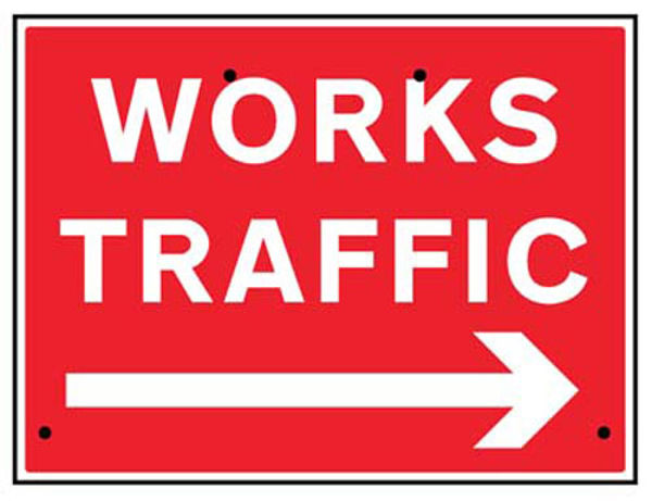 Picture of Works traffic arrow right, 600x450mm Re-Flex Sign (3mm reflective polypropy