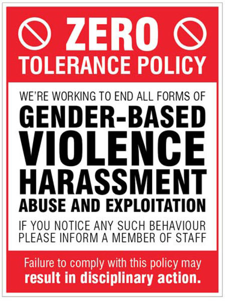 Picture of Zero tolerance policy - gender based violence, harassment, abuse & exploita