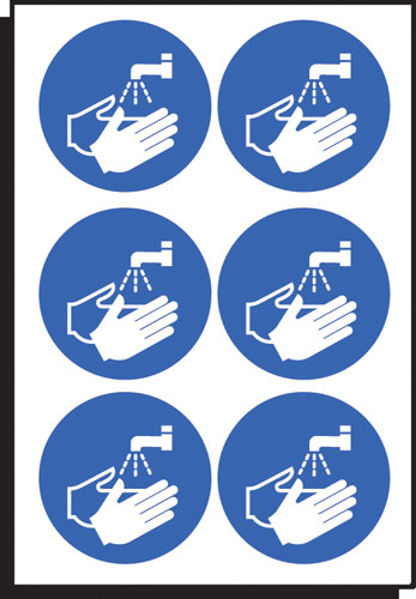 Picture of Wash hands symbol 65mm dia - sheet of  6