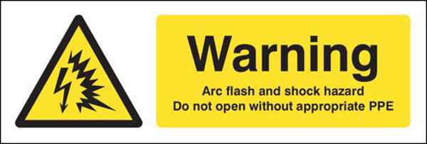 Picture of Warning Arc flash and shock hazard Do not open without appropriate PPE