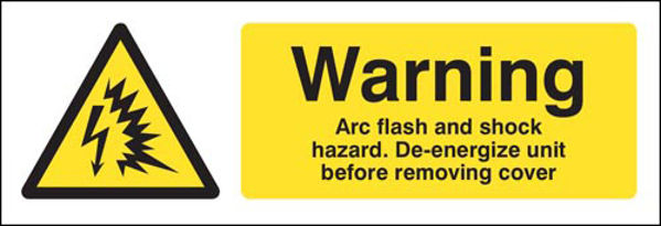 Picture of Warning Arc flash and shock hazard De-energize unit before removing cover