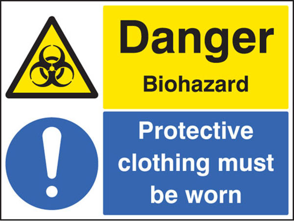 Picture of Danger biohazard protective clothing must be worn