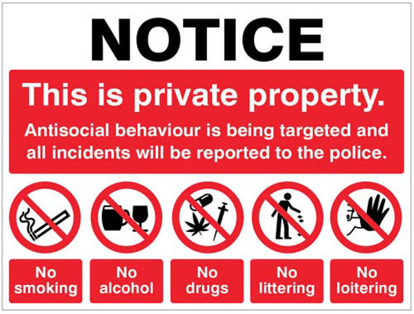 Picture of Notice This is private property Antisocial behaviour is being targeted